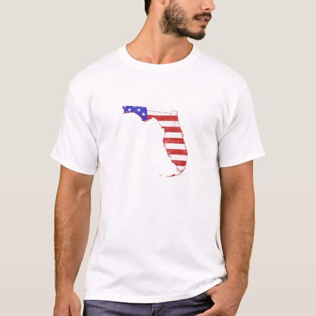 Florida Shaped American Flag Patriotic Floridian T-Shirt (Front)