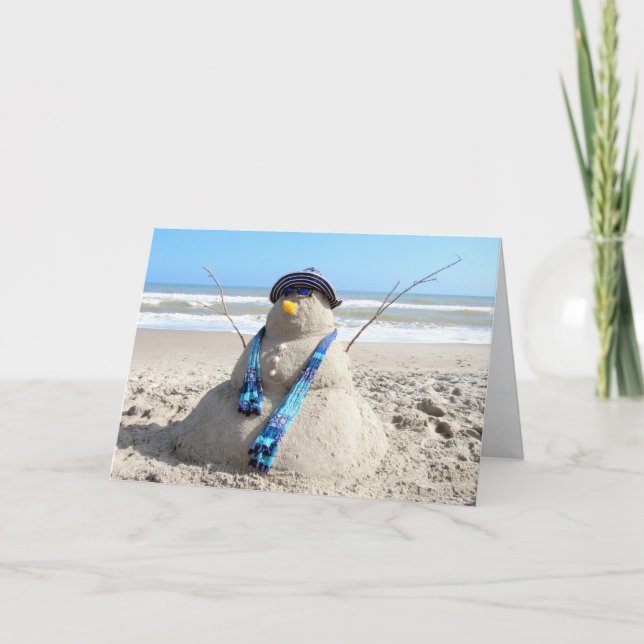 Florida Snowman Beach Christmas Card (Front)