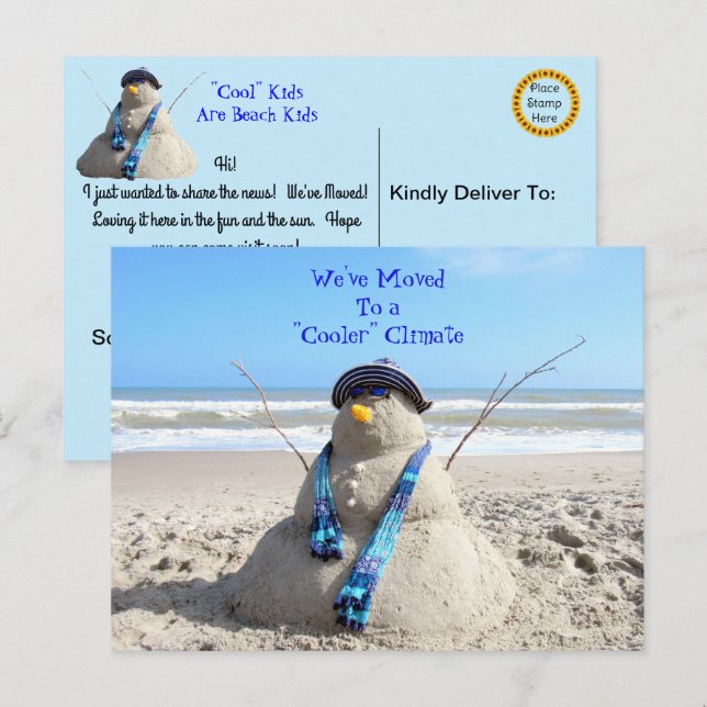 Florida Snowman - Beach - New Address Post Card (Front/Back)