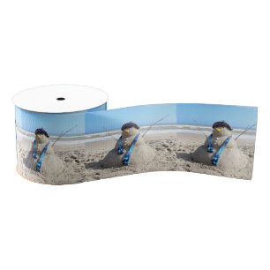 Florida Snowman - Beach Sand Sculpture Ribbon Grosgrain Ribbon