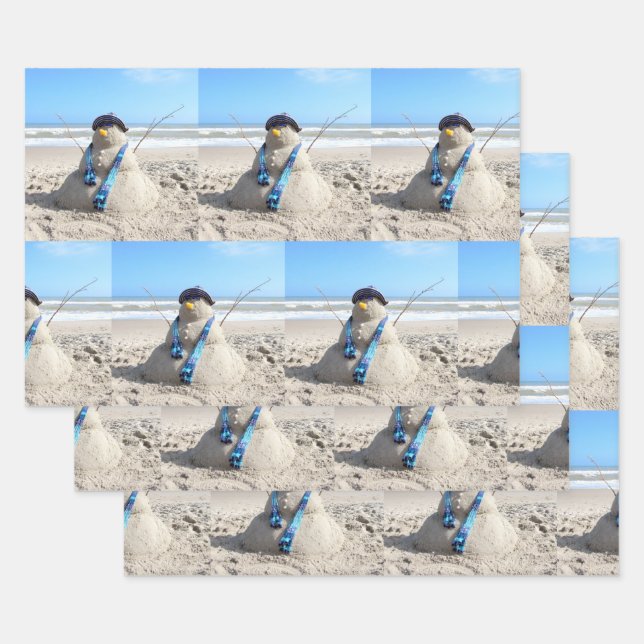 Florida Snowman - Beach -  Wrapping Paper Sheets (Set)