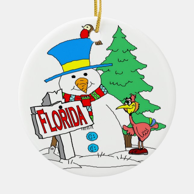 Florida Snowman Ceramic Tree Decoration (Front)
