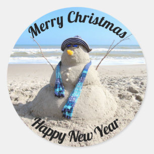 Florida Snowman Stickers - Sand Sculpture - Beach
