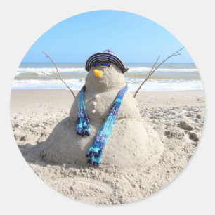 Florida Snowman Stickers - Sand Sculpture - Beach