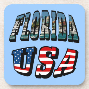 Florida State and USA Flag Text Coaster