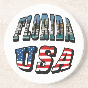 Florida State and USA Flag Text Coaster