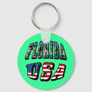 Florida State and USA Flag Text Key Ring
