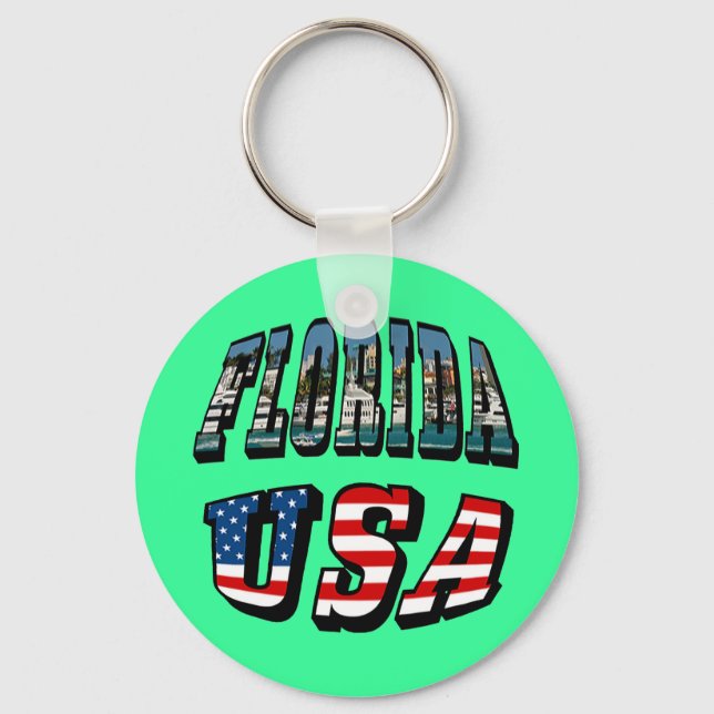 Florida State and USA Flag Text Key Ring (Front)