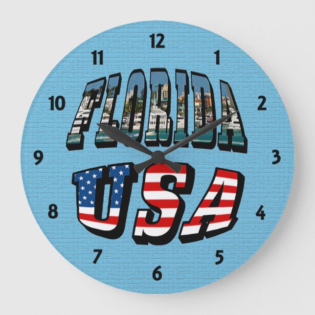 Florida State and USA Flag Text Large Clock (Front)