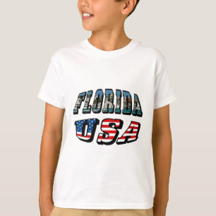 Florida State and USA Flag Text T-Shirt