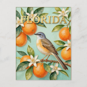 Florida State Bird & Orange Blossom Nature Postcard