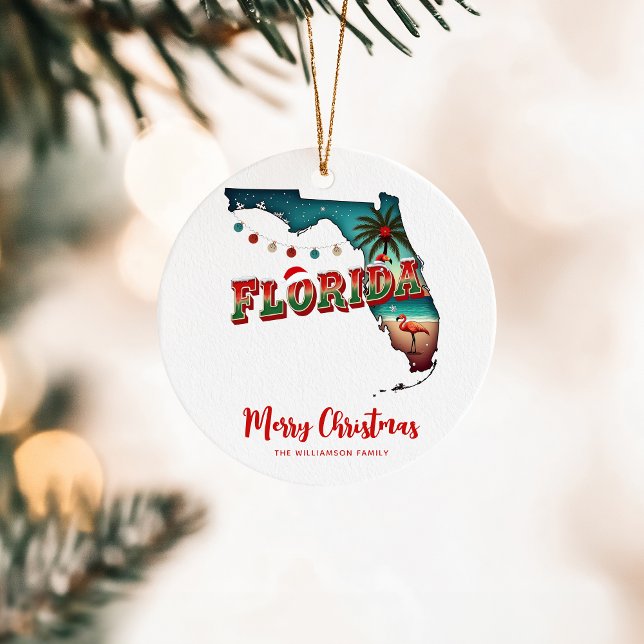 Florida State Christmas Map Ceramic Tree Decoration (Edit text and Family Name.  Matching items in colleciton.)