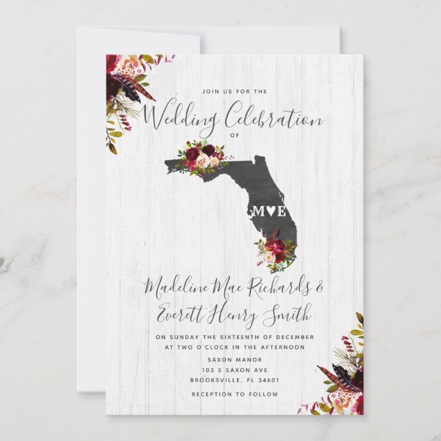 Florida State Destination Wedding Invitation (Front)