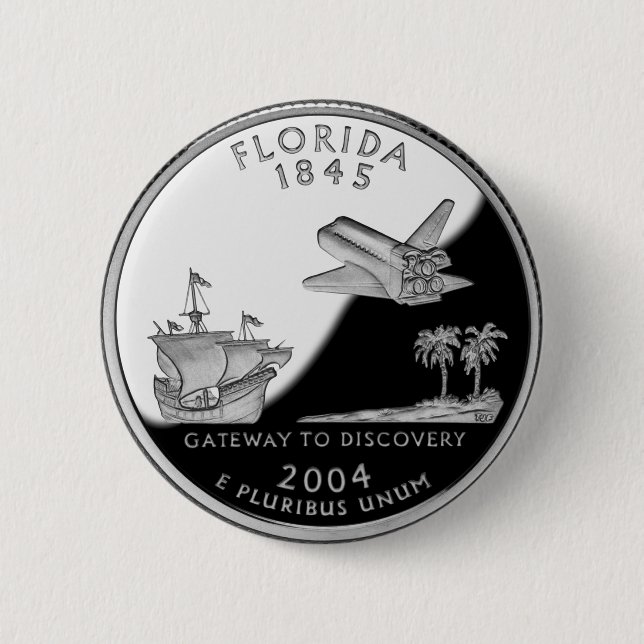 Florida State Faux Quarter 6 Cm Round Badge (Front)
