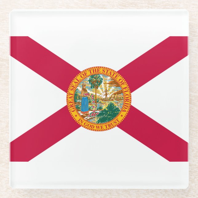 Florida State Flag Design Decor Glass Coaster (Front)