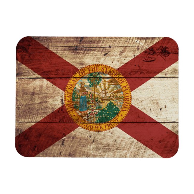 Florida State Flag on Old Wood Grain Magnet (Horizontal)
