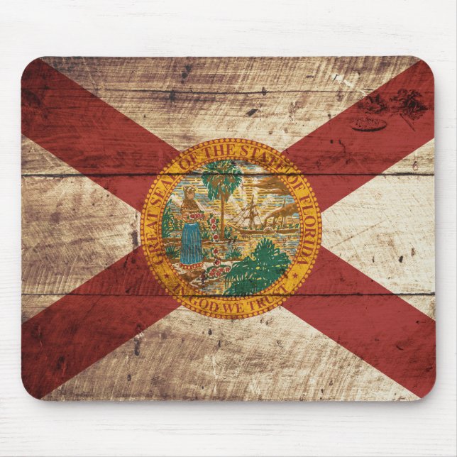 Florida State Flag on Old Wood Grain Mouse Mat (Front)