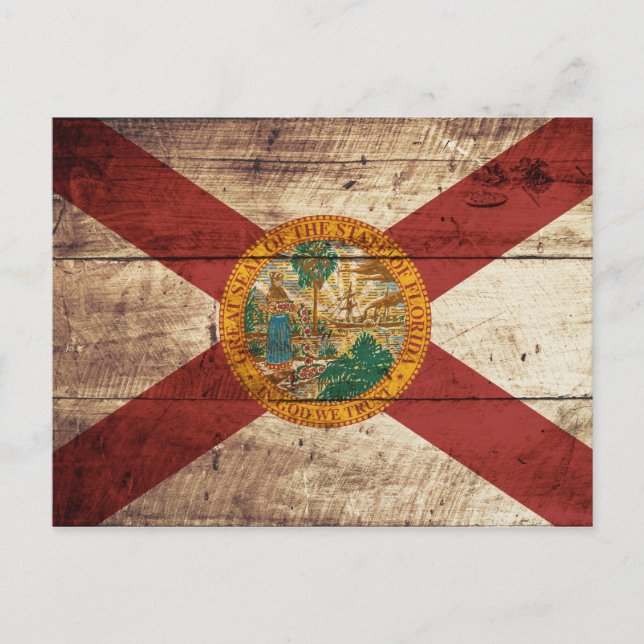 Florida State Flag on Old Wood Grain Postcard (Front)