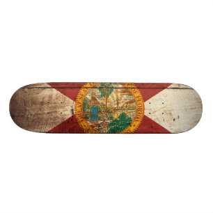 Florida State Flag on Old Wood Grain Skateboard
