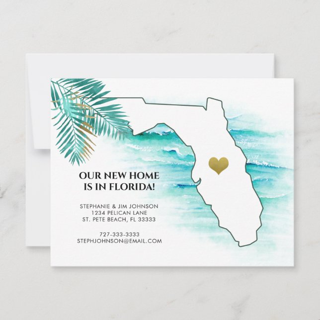 Florida State Gold Heart Palm Leaves New Home Announcement (Front)