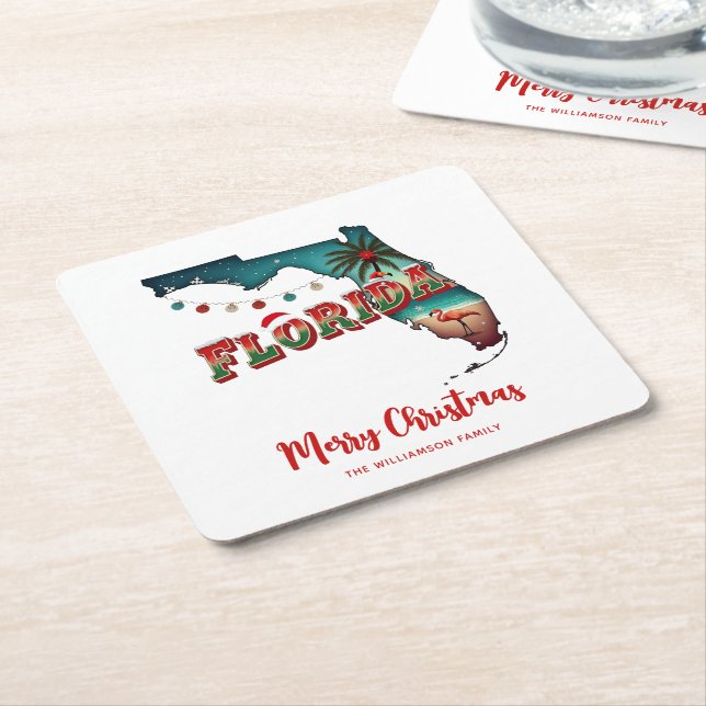 Florida State Holiday Map Square Paper Coaster (Angled)