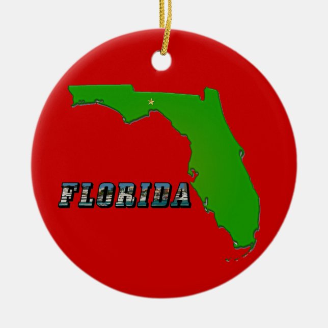 Florida State Map and Text Ceramic Tree Decoration (Front)