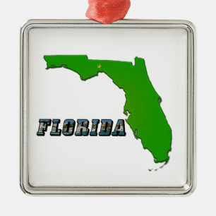Florida State Map and Text Metal Tree Decoration