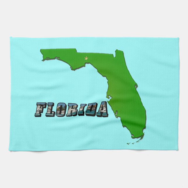 Florida State Map and Text Tea Towel (Horizontal)