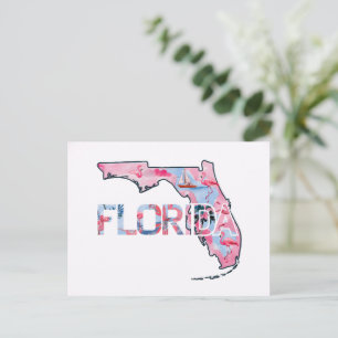 Florida State Map Outline Shape Pink Flamingos  Postcard
