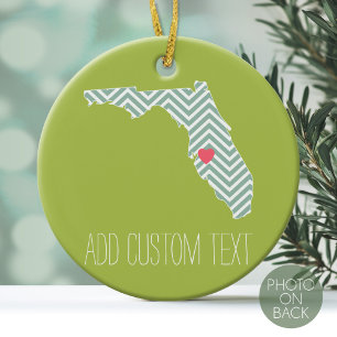 Florida State Map Outline with Custom Heart & Text Ceramic Tree Decoration