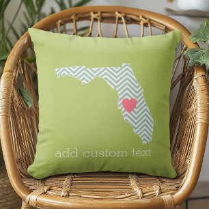 Florida State Map Outline with Custom Heart & Text Cushion