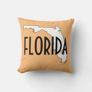 Florida State Map Palm Tree Typography Orange Cushion