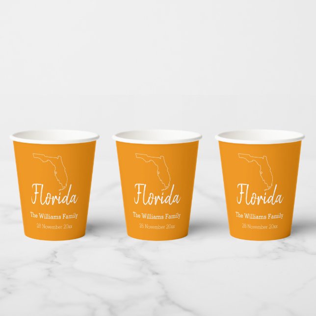 Florida State Map Personalised Family Reunion    Paper Cups (Multi)