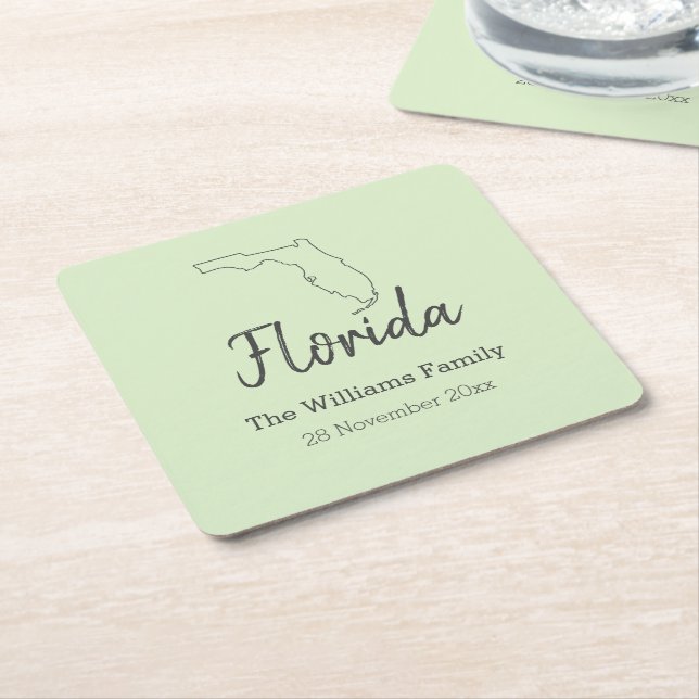 Florida State Map Personalised Family Reunion  Square Paper Coaster (Angled)