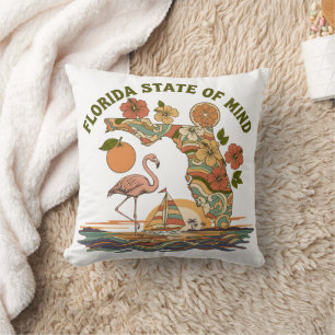 Florida State of Mind Retro Flamingo Sailboat Gift Cushion