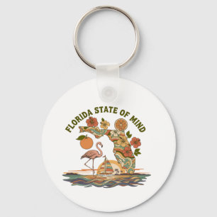 Florida State of Mind Retro Flamingo Sailboat Gift Key Ring