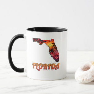 Florida State Outline Palm Trees Tattoo Style Mug