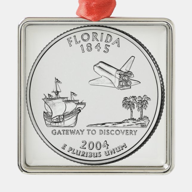 Florida State Quarter Metal Tree Decoration (Front)
