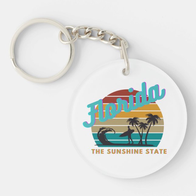 Florida State Retro Vintage Sunset Key Ring (Front)