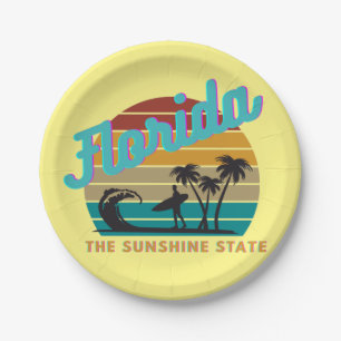 Florida State Retro Vintage Sunset Paper Plate