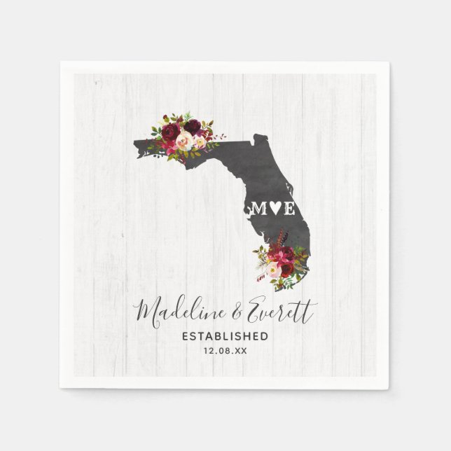Florida State Rustic Wood Wedding Monogram Napkin (Front)