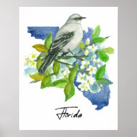 Florida State Shape Orange Blossom Mockingbird