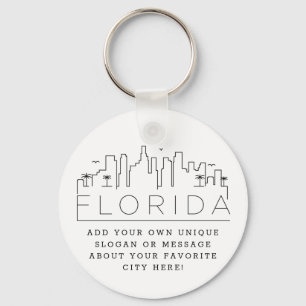 Florida Stylized Skyline   Custom Slogan Key Ring