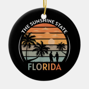Florida Summer Beach Vintage Sunset Ceramic Tree Decoration
