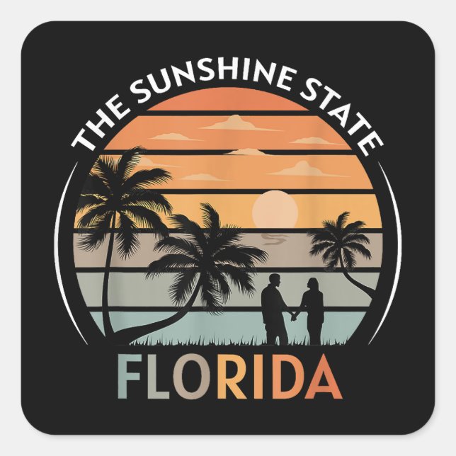 Florida Summer Beach Vintage Sunset Square Sticker (Front)
