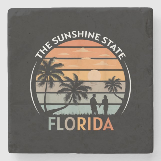 Florida Summer Beach Vintage Sunset Stone Coaster (Front)