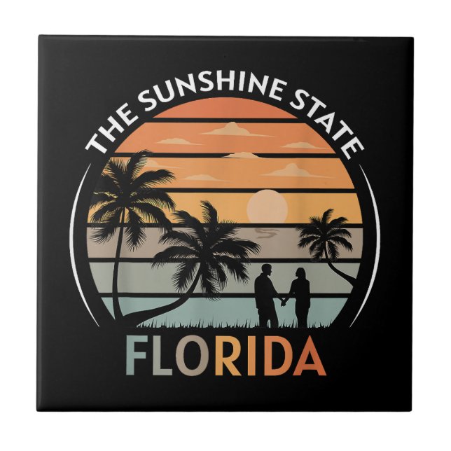 Florida Summer Beach Vintage Sunset Tile (Front)