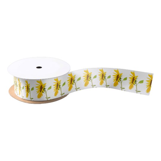 Florida Sunflower Standing on White Background Satin Ribbon