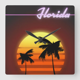 Florida Sunset 1984 poster Square Wall Clock