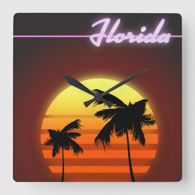 Florida Sunset 1984 poster Square Wall Clock (Front)
